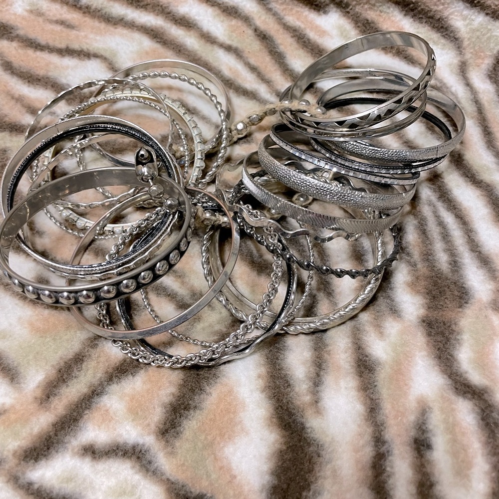 Stack Of Silver Bangles. - image 1